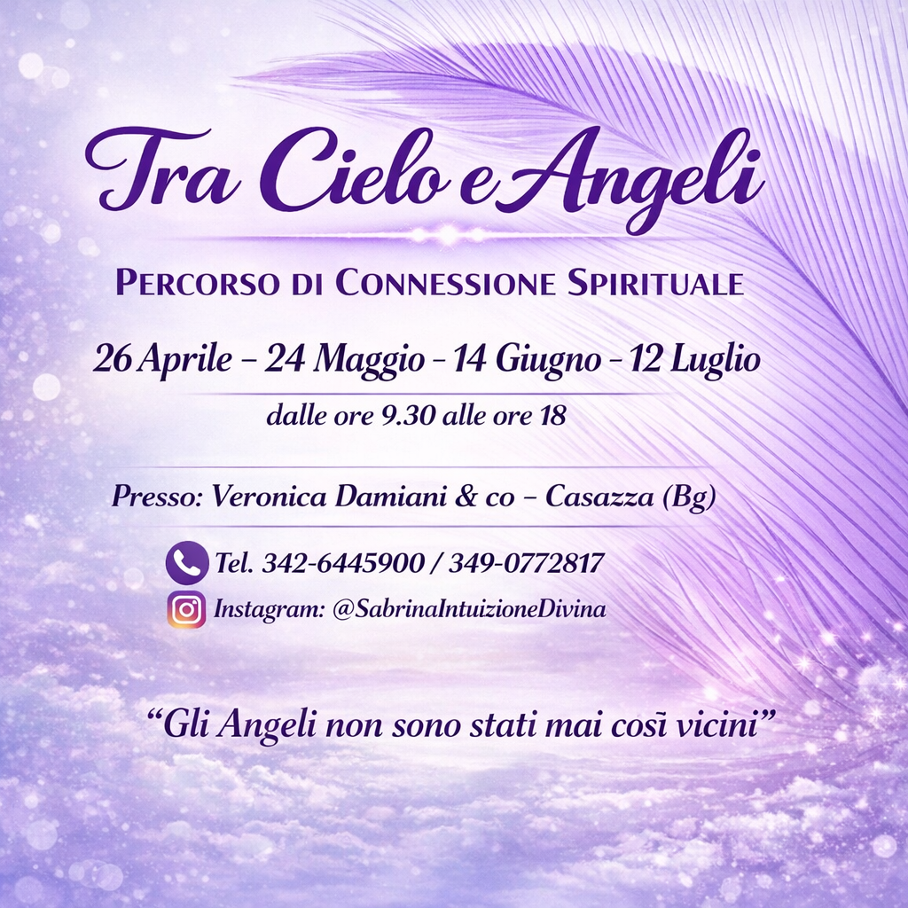 Locandina dell’evento Tra Cielo e Angeli, percorso di connessione spirituale a Casazza (Bg)